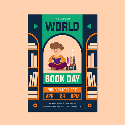 Flyer world book day animation banner boy cute design flyer flyer world book day graphic design illustration poster vecter vector