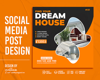 real-estate social media post design advertising banner branding design dream home house media post real estate social
