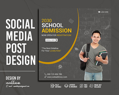 school admission social media design 2030 admission advertising banner branding design facebook post instagram post media post school social
