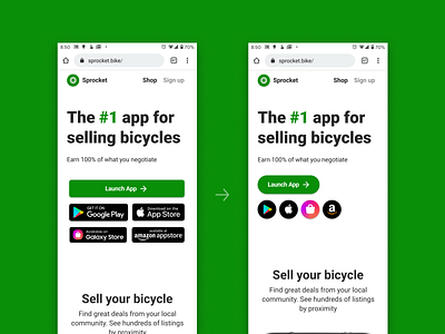 Sprocket Mobile Web /app Round CTA Button Experiment amazon android app store apple bicycle bike button circle experiment galaxy store optimize play store round samsung simle simplified sprocket test ui variant