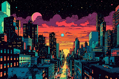Starry Nightscapes City Art design digital art graphic design illustration