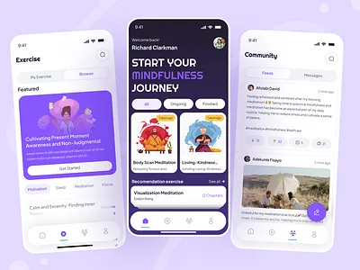 CalmSoul - Meditation Apps branding clean community design exercises goals illustration landingpage logo mediatiton practice self teachers ui ux vektora web woman yoga