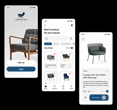 Furniture App app branding design illustration logo typography ui ux