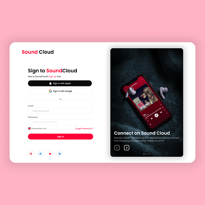 SoundCloud Music App Sign In / Sign Up Page | Design by UI Rohit 3d animation branding design graphic design illustration landing page logo mobile application mobile design motion graphics protoype ui ux vector web design wireframes