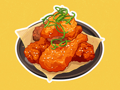 🍗 Korean Fried Chicken characterdesign chicken cook delicious design digital draw flat fried graphic design illustration kfc korea minimal paint spicy sticker tasty vector