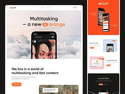 Swif — Landing Page for Multitasking Messenger clean landing page landing page design landing page for startup messenger app minimal promo landing page promotional website website website design