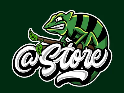LETTERING LOGO DESIGN " @STORE " animal logo apparel design brandidentity branding chameleon chameleon illustration chameleon logo clothing design design graphic design illustration lettering design lettering logo logo logo illustration
