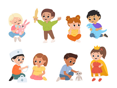 Kids games cartoon character children concept cute design flat games illustration kids kindergarden playing vector