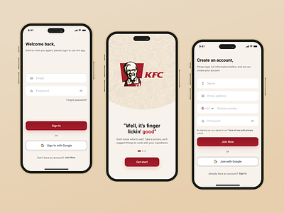 KFC Onboard, login signup app screen app screen burger app chicken chicken rool delivery app food delivery application food design food order fried rice friends fry kfc login mobile app onboard pizza recipe app restaurant app signup sushi ui ux