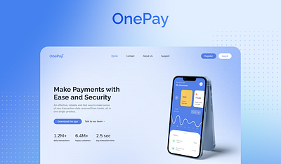 OnePay Fintech: Landing Page Design app banking colortheory design finance fintech layouts payments typography ui