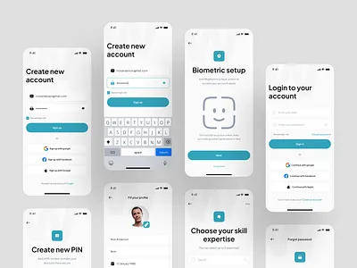 Workwide - Job Finder Apps UI KIT app create account face id flow job job app job finder job seeker jobfinder login login flow login screen mobile mobile app mobile app design onboarding onboarding app sign in sign in app sign up