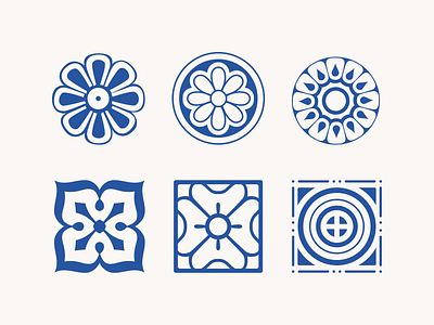 Blue Tile Studies using Ornaments Elements branding design flat graphic design icons illustration illustrator minimal pattern pattern design seamless design streamlinehq tile vector