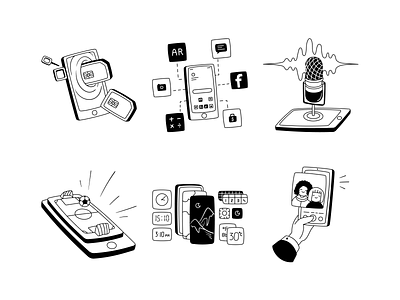 Smart Phone Illustrations - Milano black and white cartoon design flat gadgets icons illustration illustration set illustrator minimal phones technology vector