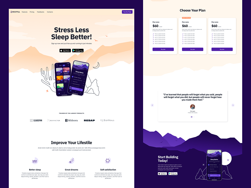 ✦ TheSprkl / Restful Template app branding design design system figma2webflow freebie illustration landing page mobile app modern responsive template thesprkl ux webflow