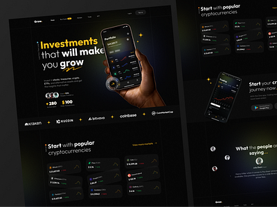 Crypto Landing block chain crypto crypto currency currency dark mode design digital currency ecommerce investing investment landing nft trend ui ui design webdesign