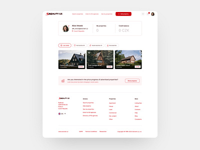 Real Estate portal - redesign choice tabs clean design footer house for sale housing minimalistic product design profile real estate real estate portal real estate portal design red redesign ui user interface ux web app web portal web portal design white