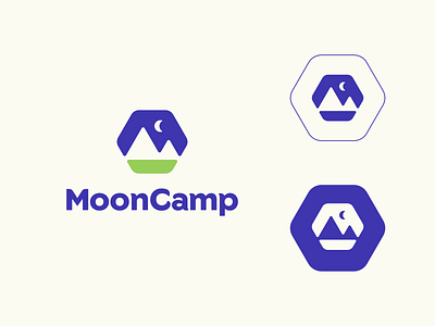 Modern Logo Design - Mountains / Tents / Moon / Camping camp camping data design designer ecommerce hexagon icon logo logodesign modern logo mountain mountains negative space outdoors saas software symbol tech travel