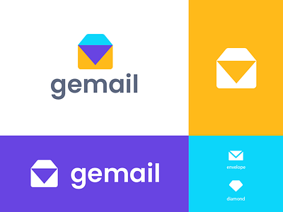 gemail branding diamond email envelope gem gems logo marketing negative space
