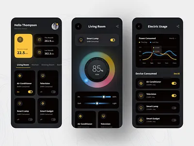 Smart home - iHomy mobile app UI adjustment color dark figma freelancer home home device indonesian lighting mobile app portfolio remote smart home ui wireframe