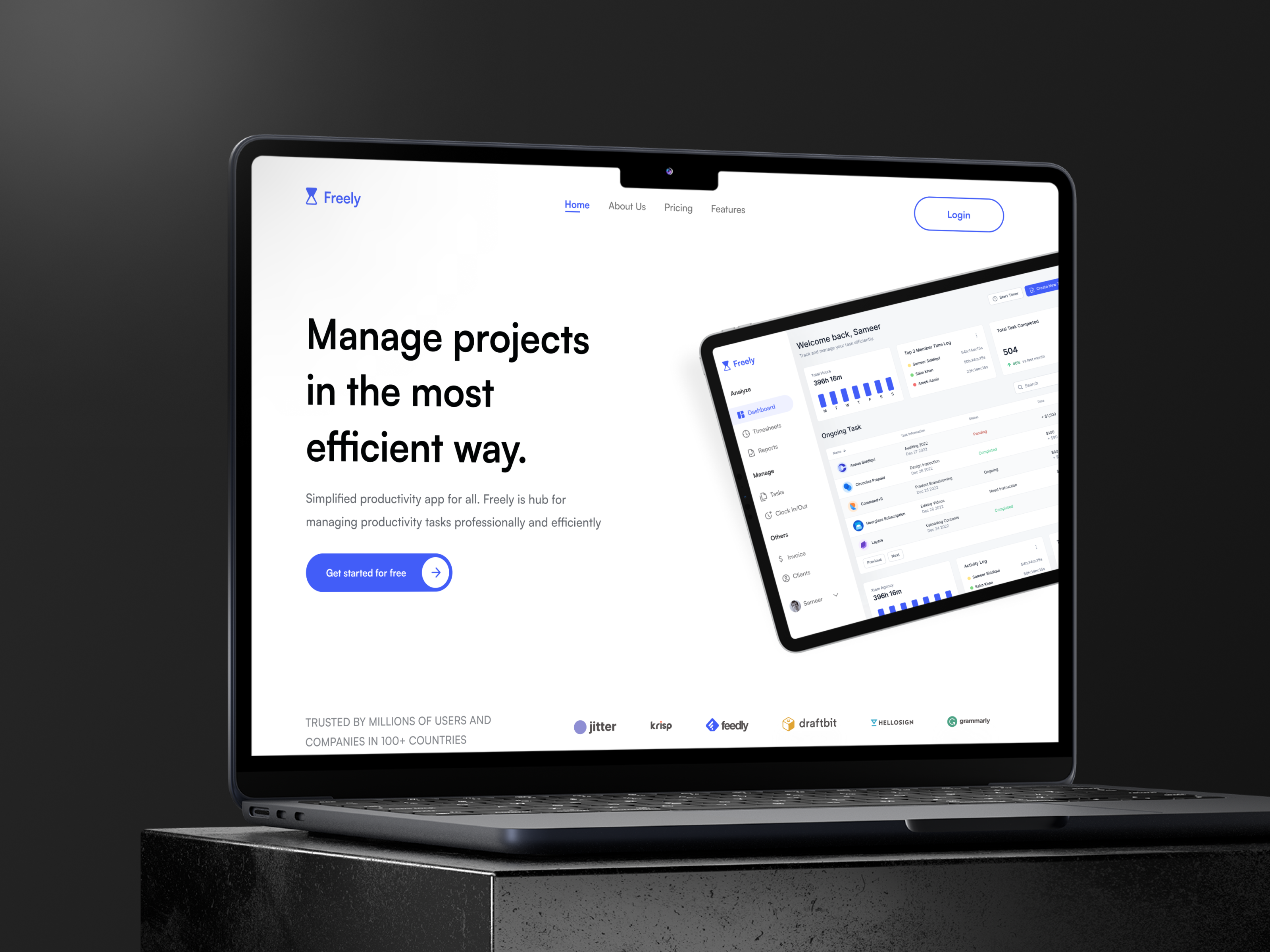 Freely - Productivity and Task Management app landing page clean design hero section design landing page landing page design productivity landing page saas saas header saas landing page saas website saas website design software landing page task management website ui ui design ui landing page ui ux design web header website hero section
