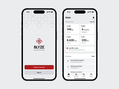Blyze — an app to keep track of your blood app application design ios medicine product product design ui ux
