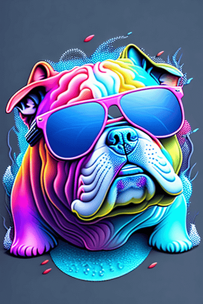 Bulldog Underwater Adventure colorful illustration sunglasses
