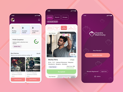 Chandra Matrimony-Mobile Application clean color design designers minimal mobile ui ui user interface