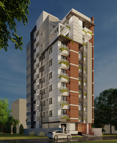 Apartment Building Design 3d illustration 3d render contemporary design detail architectural plan graphic design realistic architectural design realistic exterior view realistic interior view simple architectural design terrace terrace in tall building terrace with family living