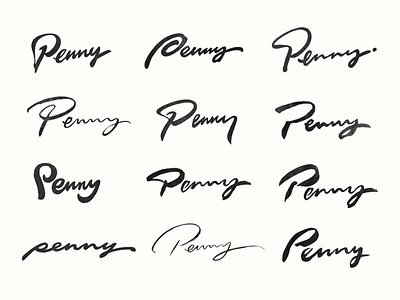 Penny branding brushlettering calligraphy custom design female flow illustration lettering logo logomaker modern penelope process retro script signature sketch type unique