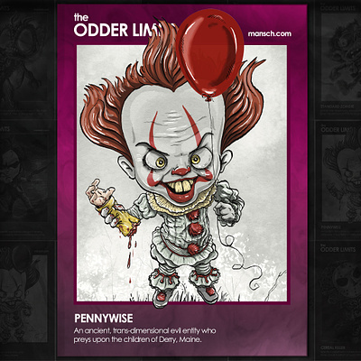 Pennywise from It cartoon character design comic editorial folklore illustration monsters myths