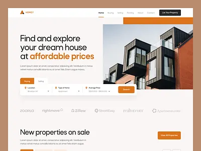 Homzy - Real Estate Landing Concept design find property home landing page light minimal modern property real estate trendy ui ux web design