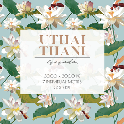 'Uthaithani' Seamless Pattern botanical botanical art botanical illustration digital illustration drawing fabric fabric design flower illustration insect pattern design repeated pattern seamless pattern surface design