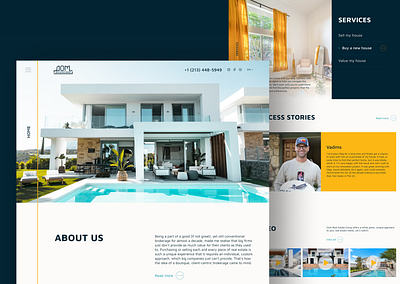 Real estate website | Home page about us concept design designinspiration inspiration landing real estate realtor services ui uitrends ux web website