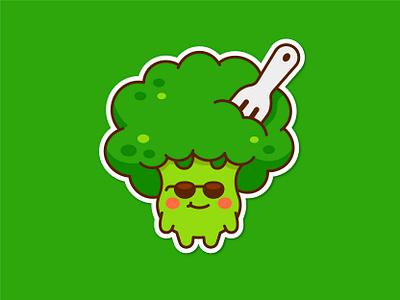 Cool Broccoli Dude branding broccoli cartoon character children cool digital flat food funny hair illustration kids logo mascot outline sticker sunglasses tasty vector