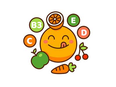Vitamine Icon apple branding carrot cartoon character cherry emoji emoticon flat funny graphic design icon icons illustration logo mascot orange smile vegetables vitamine