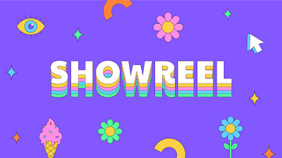 Showreel 2023 animation branding colorful eye flat design flower ice cream illustration logo motion design motion graphics name retro showreel text text animation type typography vector illustration