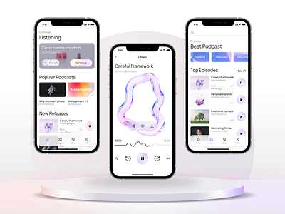 Podcast App — Mobile UI 3d 3d animation animation mobile app mobile design mobile ui motion music music app podcast podcast app ui