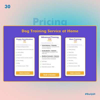 Pricing UI 100dayuichallenge branding dailyui day30 design different price dog figma graphic design illustration logo pet pricing ui vector