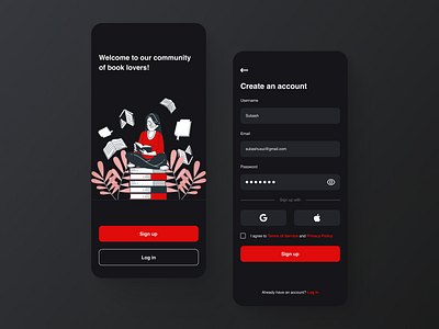 Book Reading app | Sign up bookreading branding mobileui signup ui
