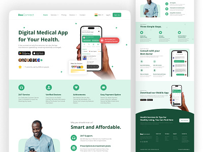 DocConnect-Medical App Landing Page design doctor healthcare healthlandingpage healthtech medical medicalapp medicallandingpage medtech telemedicine ui ux web design wellness