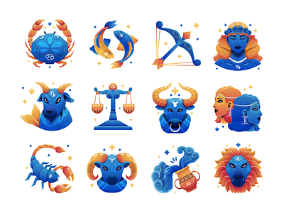 Zodiac Illustration Set astrology canva elements gemini horoscope icons illustration pisces zodiac