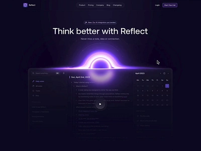 Reflect.app Re-Design ✨ ai animation animations artificial intelligence black hole dark landing page dark saas landing page dark sections dashboard icon icon design illustrations landing page landing page animation reflect saas saas landing page section space theme stars