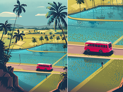 Bus Rides bus bus ride farm illustration inter city paddy fields pond road trip series stories tamilnadu tavel transport
