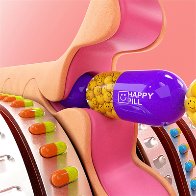 Happy Pill 3d animation blender c4d cinema4d happy happy pill motion motion graphics pill