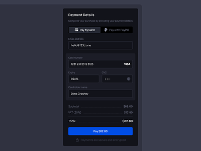 Payment Details (Dark Theme) 123done card checkout clean credit card design figma form minimalism payment ui ui kit ux
