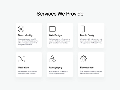 Services We Provide agency animation brand development iconography icons services uiux web