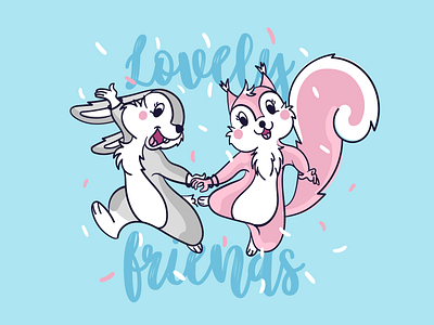 Lovely friends bunny cute friends graphic design illustration love squirrel