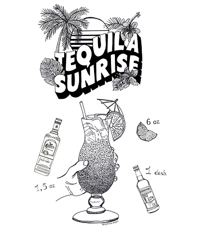 RECETA ILUSTRADA COCTELERÍA TEQUILA SUNRISE app design graphic design illustration logo typography