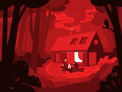 Advertising Illustration for Canadian Energy Centre 2d 2d illustration cabin canada character dark design enviroment fire forest illustration monotone nature night owl photoshop procreate red texture woods
