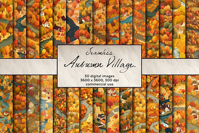 Autumn Village Seamless Pattern scrapbook paper